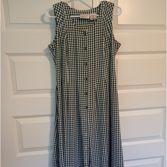 Vintage Kathie Lee Check Green/Wht Maxi Dress - Picture 1 of 4